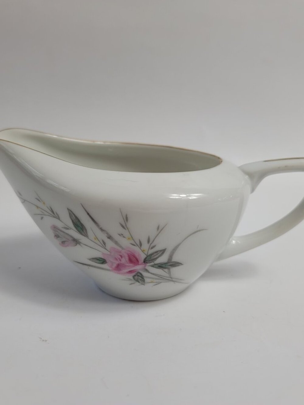 Fine China of Japan Golden Rose Creamer Pink Roses Gray Leaves, Pink